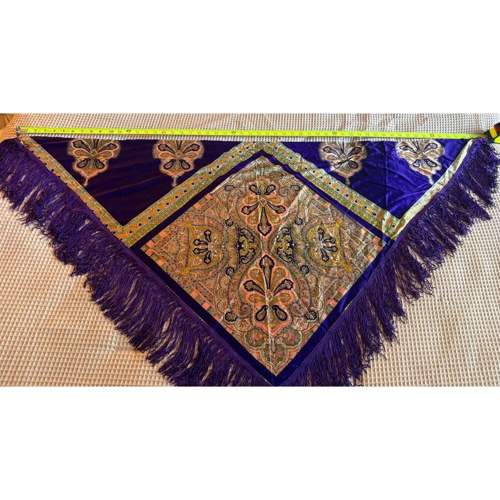Vintage Purple Paisley Fringe Scarf Shawl 55" Boho Retro Floral - Picture 8 of 11